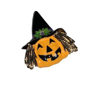 Halloween Pumpkin  Scarecrow Lapel pin Pendant Signed